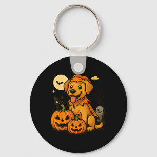 Porte-clés Chien mignon d'Halloween avec citrouilles et chat 