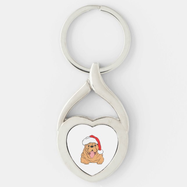 Porte-clés Chien mignon en chapeau de Santa 3 (Devant)
