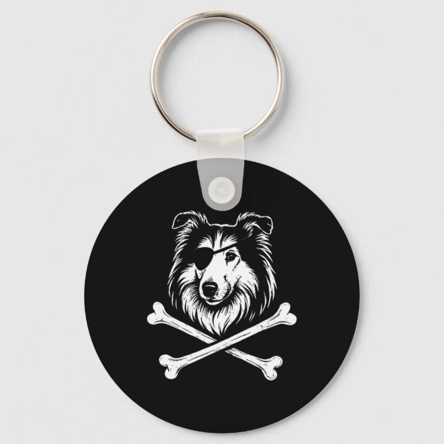 Porte-clés Chien mignon Pirate Collie Crossbones (Recto)