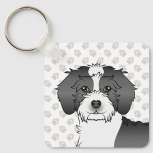 Porte-clés Chien Mini Goldendoodle Parti-couleur Noir & Nom