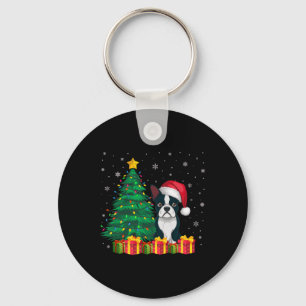 Porte-clés Chien moche Boston Terrier Santa Hat Noël Lumières