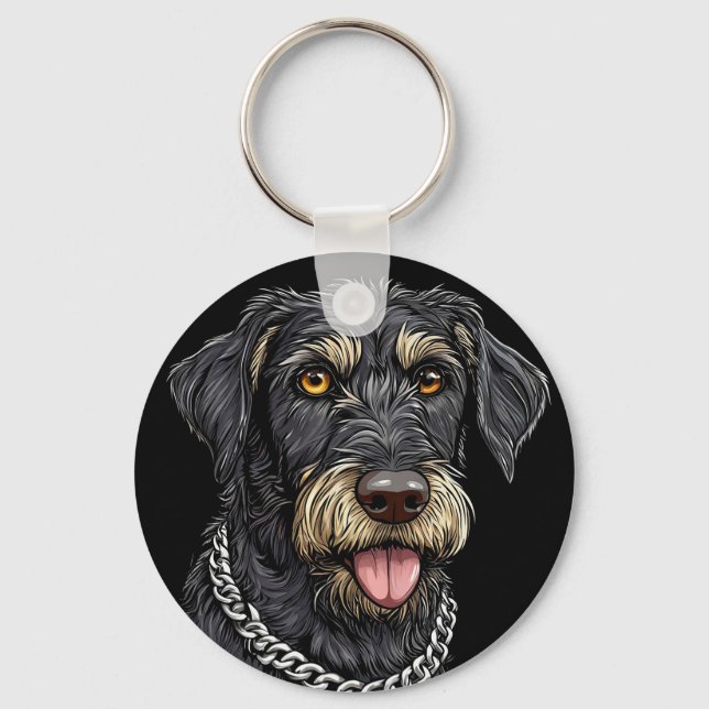 Porte-clés Chien Noir Avec Collier À Chaîne (Recto)