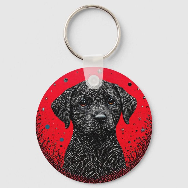 Porte-clés Chien noir fantaisiste (Recto)
