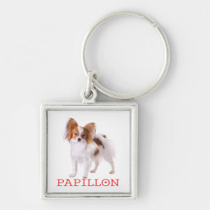 Porte-clés Chien Papillon Marron et Blanc