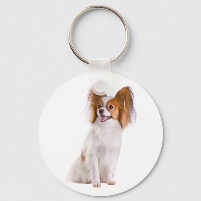 Porte-clés Chien Papillon Marron et Blanc (Recto)