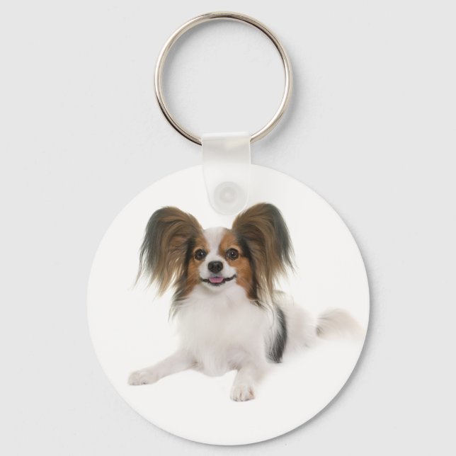 Porte-clés Chien Papillon Marron et Blanc (Recto)