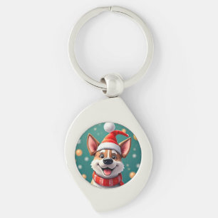 Porte-clés Chien parmi les décorations de Noël festives