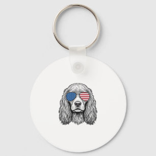 Porte-clés Chien Patriotique avec Lunettes de Soleil Drapeau