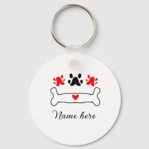 Porte-clés Chien patte coeur rouge animal ajouter nom animal 