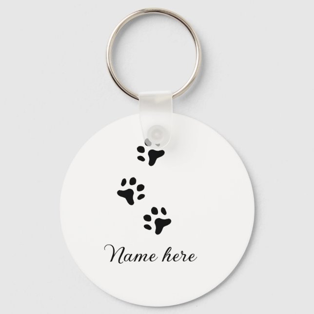Porte-clés Chien patte noir animal ajouter nom texte animal p (Recto)
