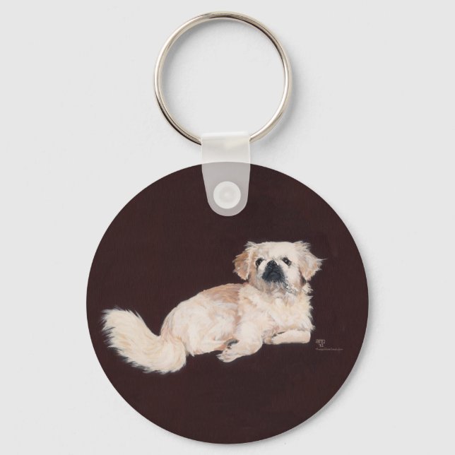 Porte-clés Chien Pékinese Blanc (Recto)