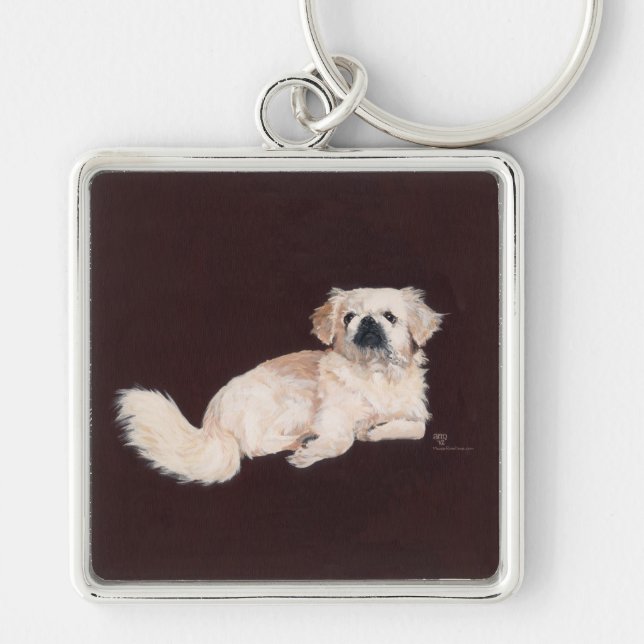 Porte-clés Chien Pékinois Blanc (Devant)