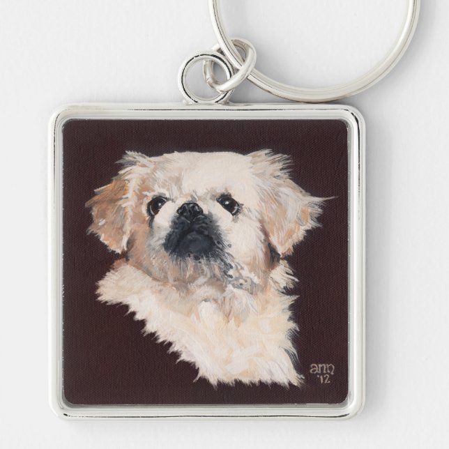 Porte-clés Chien Pékinois Blanc (Devant)