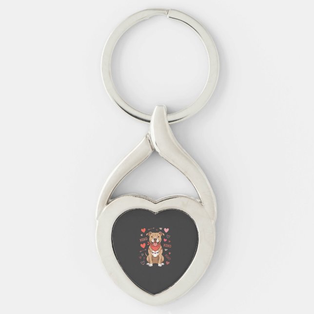 Porte-clés Chien Pitbull de la Saint-Valentin XOXO Design d'a (Devant)