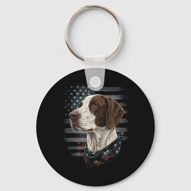 Porte-clés Chien Pointer Anglais Drapeau Américain Patriotiqu (Recto)