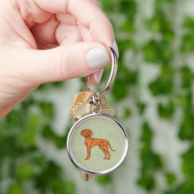 Porte-clés Chien Pointer Mignon Braque Hongrois Debout Vert (main)