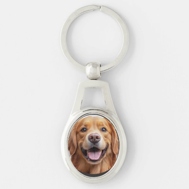 Porte-clés Chien Retriever doré souriant heureux (Devant)