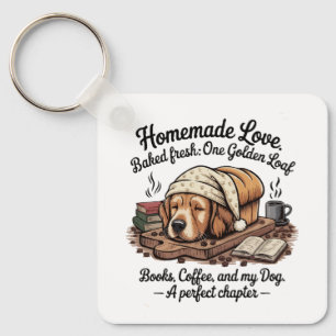 Porte-clés Chien Rétrileur Doré Mignon Pain Livres & Café