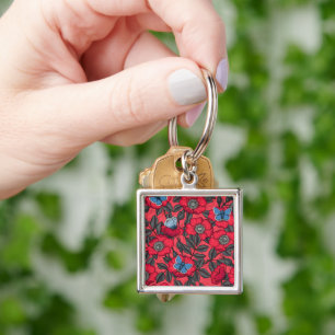 Porte-clés Chien rose et papillons en rouge et bleu