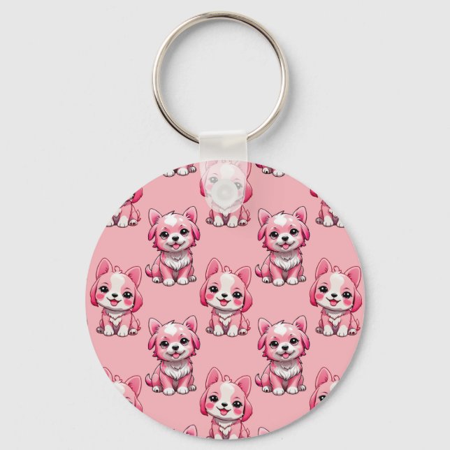 Porte-clés Chien rose Motif design - Rose (Recto)