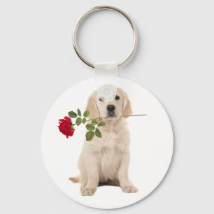 Porte-clés Chien Rose Rouge Puppy Retriever Doré A