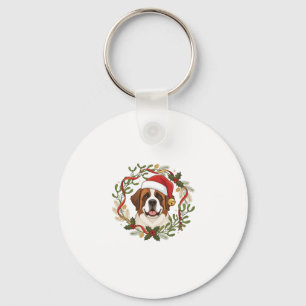 Porte-clés Chien Saint-Bernard Chapeau de Père Noël Couronne