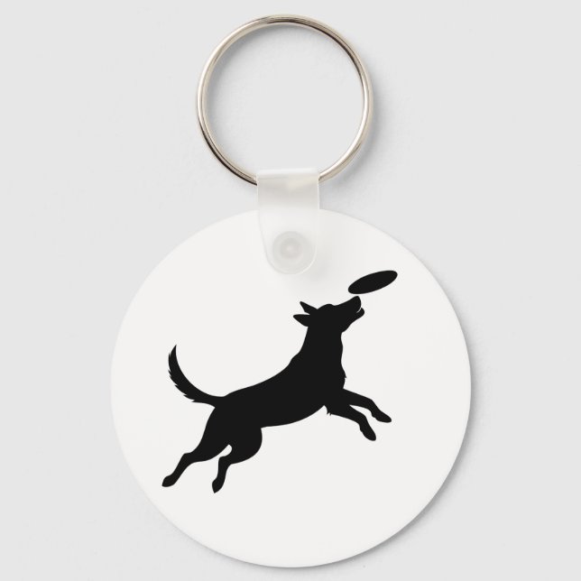 Porte-clés chien sautant pour attraper un frisbee (Recto)