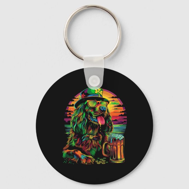 Porte-clés Chien Setter Irlandais Lunettes St Patrick Journee (Recto)