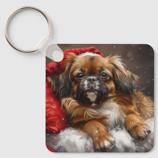Porte-clés Chien Spaniel Tibétain Noël Festif (Recto)