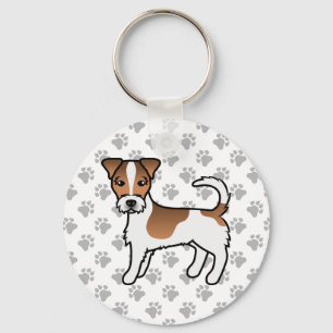 Porte-clés Chien Terrier Jack Russell à poil dur blanc et fau