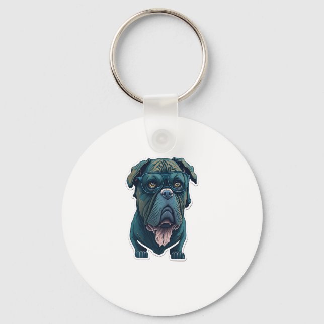 Porte-clés Chien vert avec lunettes (Recto)