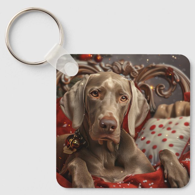 Porte-clés Chien Weimaraner Noël Festif (Recto)