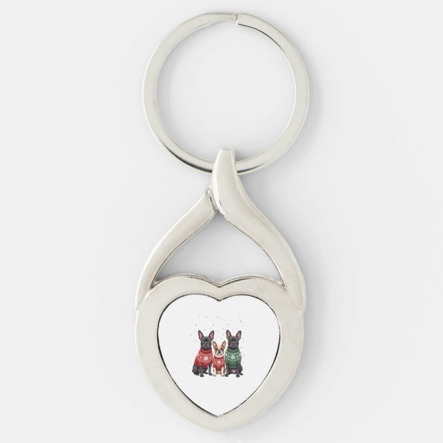 Porte-clés Chiens Bouledogues français de Noël Xmas Frenchie  (Devant)