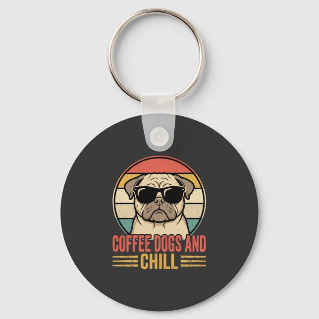 Porte-clés Chiens de café et Pug Rétro Chill (Recto)