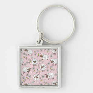 Porte-clés Chiens de comptage sur coton bonbon rose
