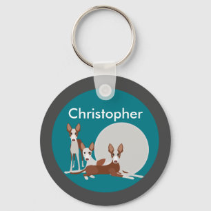 Porte-clés Chiens de podenco personnalisés Bleu minimaliste