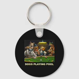 Porte-clés Chiens Jouer Pool Art Travail Chiots Snooker Poche