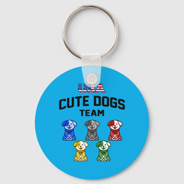 Porte-clés Chiens Mignons Drôles Équipe De Chiots Usa (Recto)