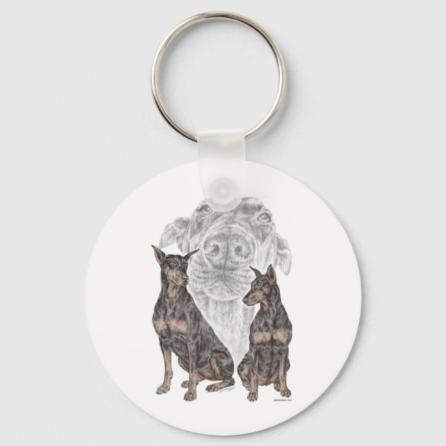 Porte-clés Chiens noirs Doberman (Recto)