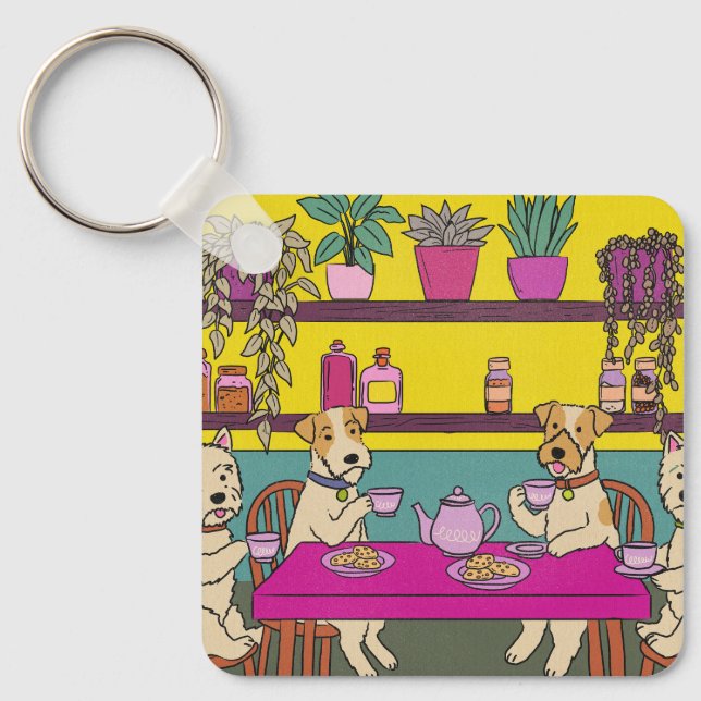 Porte-clés Chiens prenant le thé de l'après-midi (Recto)