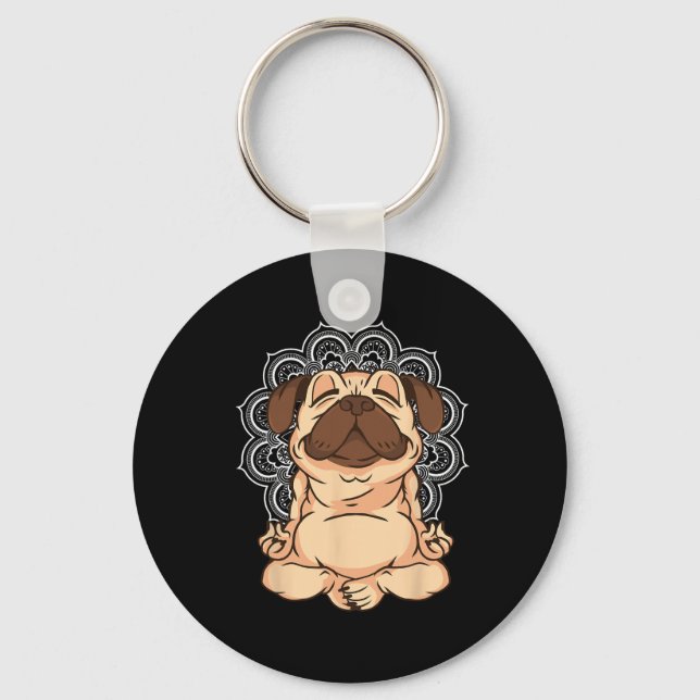 Porte-clés Chiens Pug Méditation Bouddha Zen Professeur de Yo (Recto)