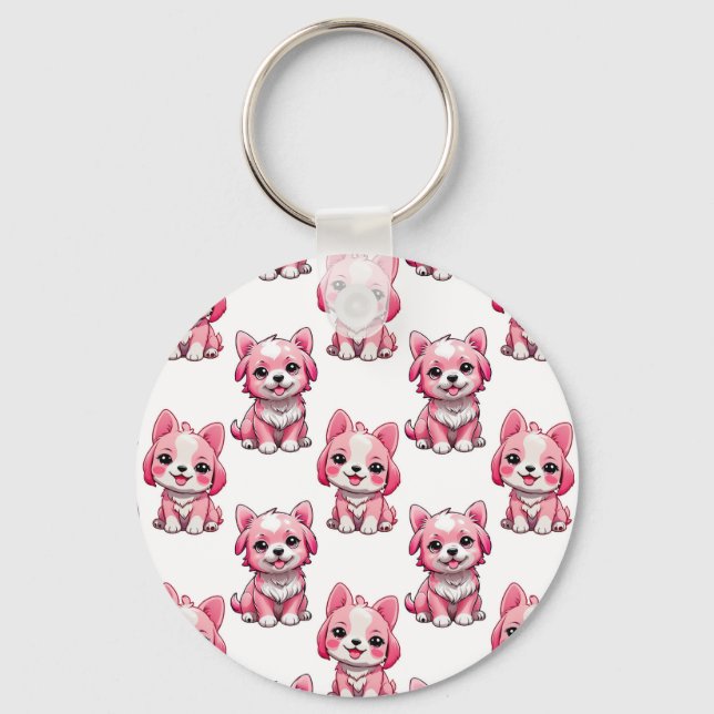 Porte-clés Chiens roses mignons - Blanc  (Recto)