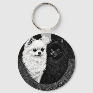 Porte-clés Chiens Spitz japonais noir et blanc