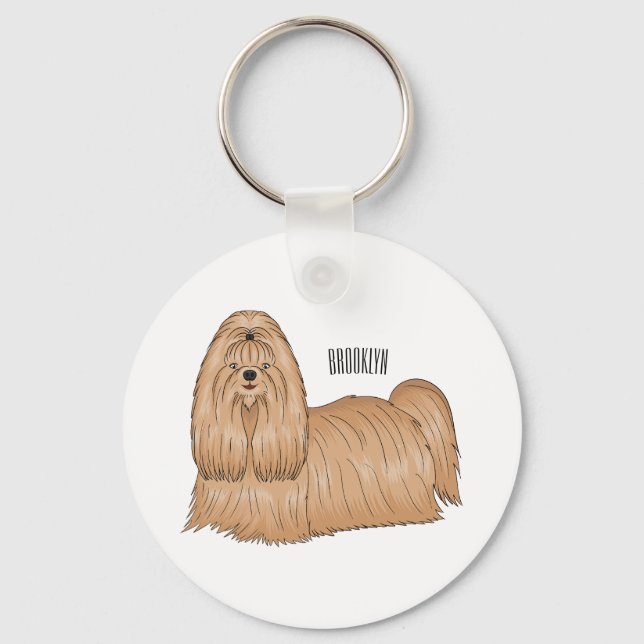 Porte-clés Chih tzu long cheveux dessin de chien (Recto)