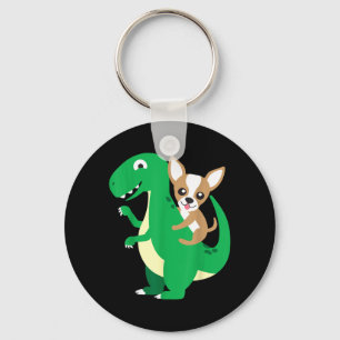 Porte-clés Chihuahua à cheval sur un dinosaure T-Rex Dino Chi