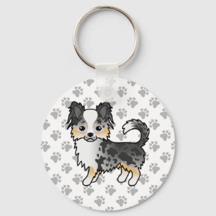 Porte-clés Chihuahua à poil long Blue Merle Chien de dessin a