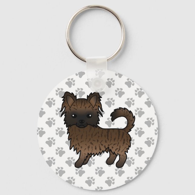 Porte-clés Chihuahua à poil long bringé Chien de dessin animé (Recto)