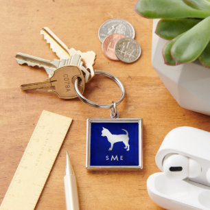 Porte-clés Chihuahua Chiang en argent bleu monogramme