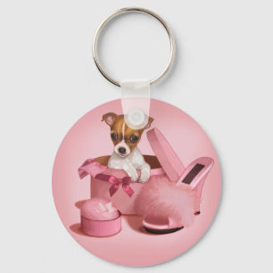 Porte-clés Chihuahua Chippie mignonne dans Hatbox