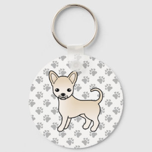 Porte-clés Chihuahua de dessin animé à poil lisse crème et pa